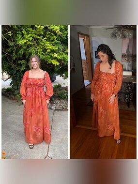 yasmin maxi dress free people One Shoulder Midi-Maxi in Biege/Abstract Orange by Little Lies S Sleeved side has a wider armhole for a sort of muscle tee kinda fit Free People | Dresses |